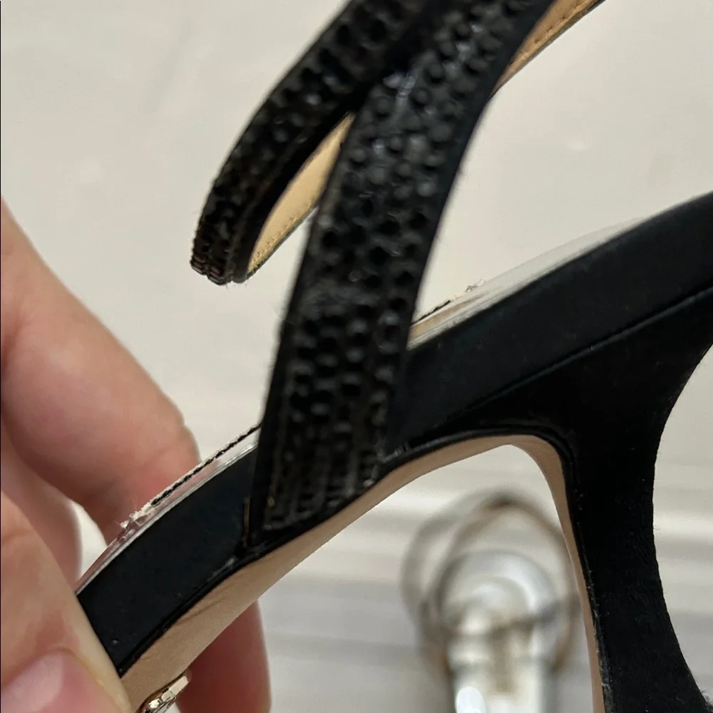 Badgley Mischka Black Sequin Bow Ankle Strap Heels